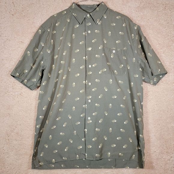 Jack Nicklaus Button Down Shirt Mens Green Short Sleeve Silk Cotton Large - Picture 1 of 10
